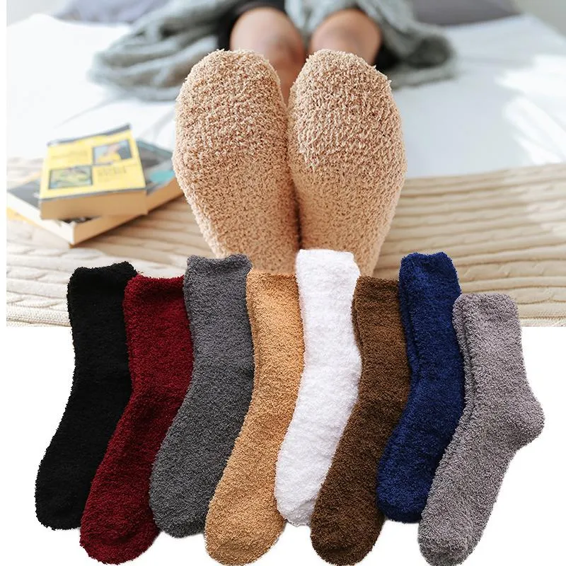 Men's Socks Men Winter Warm Fluffy Solid Color Soft Coral Fleece Elastic Velvet Indoor Floor Towel Breathable Plush