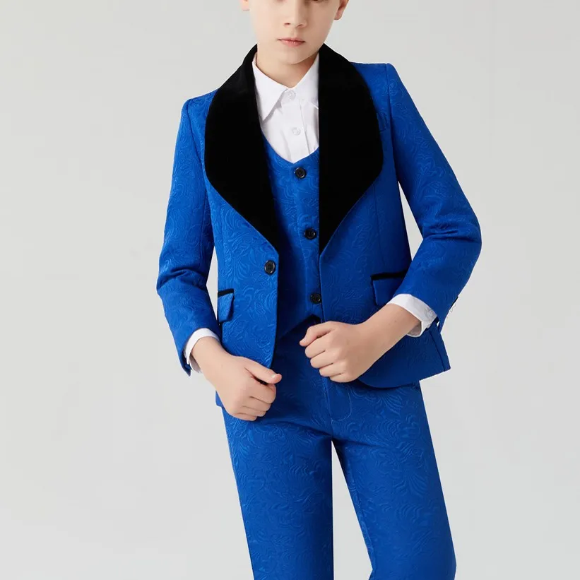 Königsblaue formelle Jungenanzüge für Kinder, für Hochzeit, Party, Ringträger, Anlass, Kinderkleidung, Outfits, Blazer (Jacke + Weste + Hose + Schleife), Dobby-Rosa, Schwarz