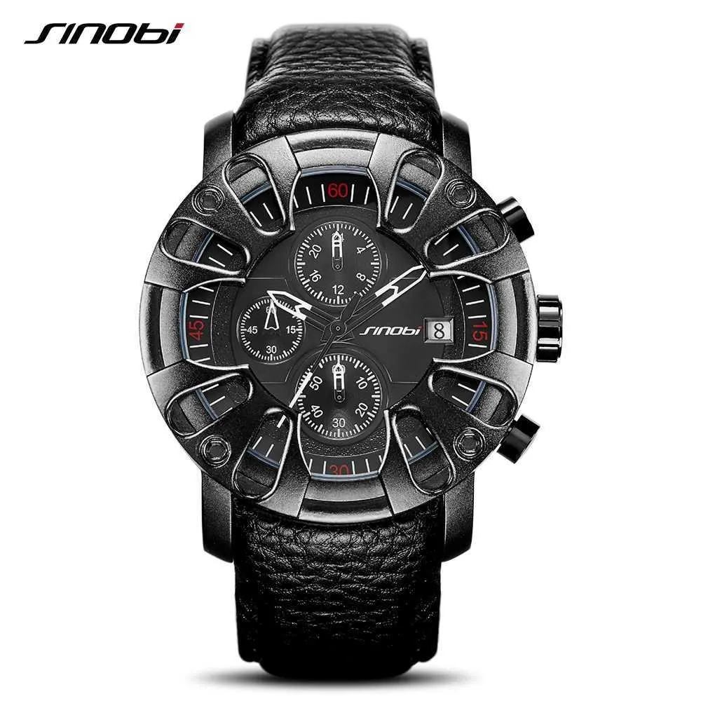 Sinobi Top Brand Creative Car Men's Leather Sports Watches Quartz Chronograph Wristwacthes Military Clocks Relogio Masculino Q0524