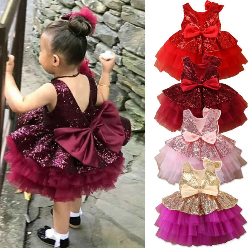 Citgetett criança criança crianças bebê menina roupas concurso princesa vestido laço tutu lantejoulas vestidos de moda q0716