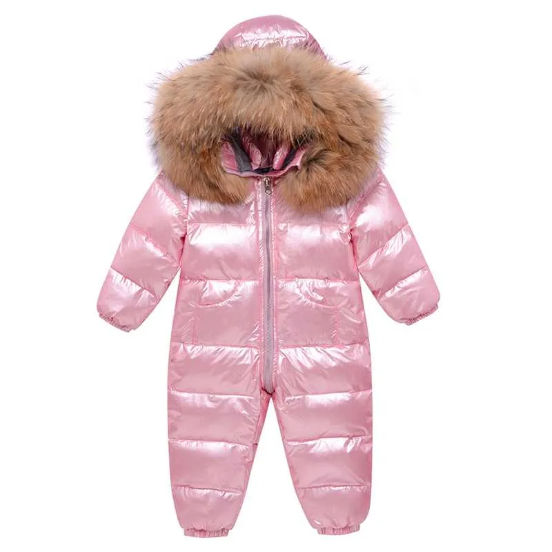 Jumpsuits -30 Grau Russo Inverno Bebê Snowsuit Peles Real Macarracos Homens Macacões Nascidos Jumpsuit Toddler Down Snow Suit