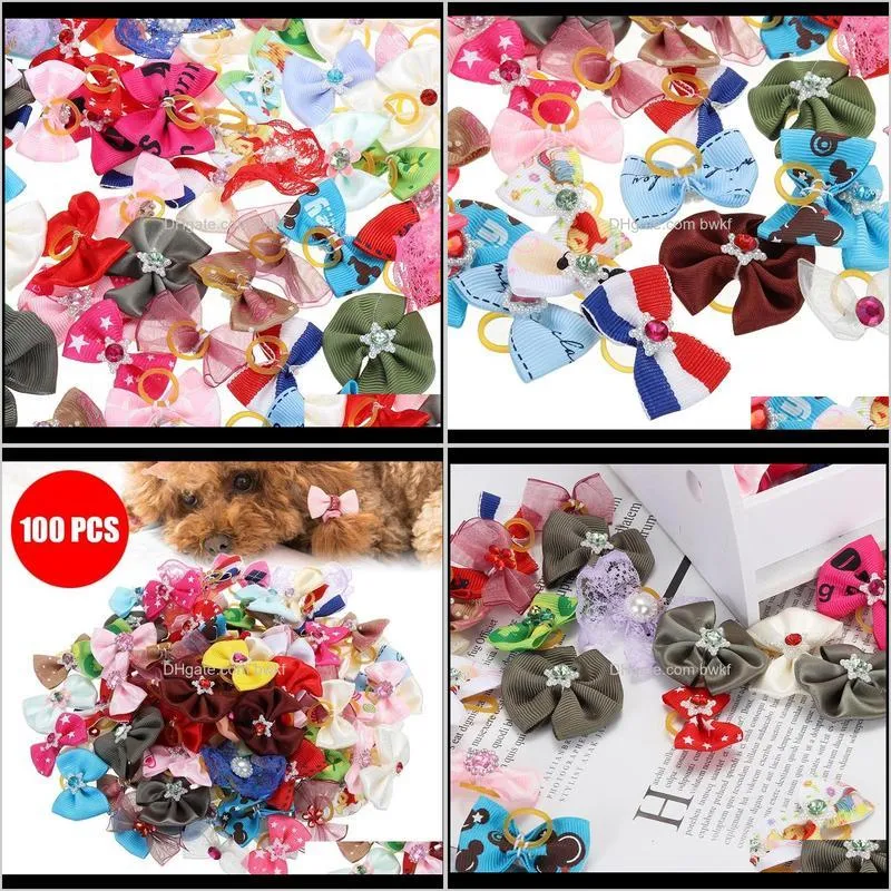 100pcs dog hair bows dog topknot multicoloured bows pet puppy hair bows bright flower peals pet grooming products 201127