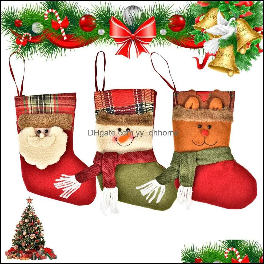 7.5`` Small Christmas Stckings Santa Snowman Reindeer Candy Socks Christmas Tree Decoration for Family Holiday Child Gift JK1910