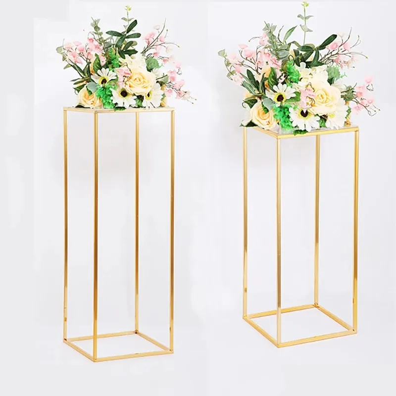 Rechteckiger goldfarbener Blumenständer aus Metall für Hochzeiten, geometrische Herzstück-Vasen, Heimdekoration