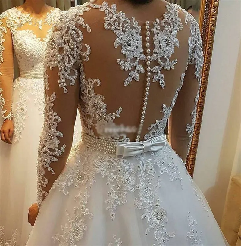 Pärlor pärlor 2 i 1 Brasilien Bröllopsklänning 2021 Vestido de Novia Lace Appliques Avtagbar Tåg En Linje Bröllopsklänningar W0278