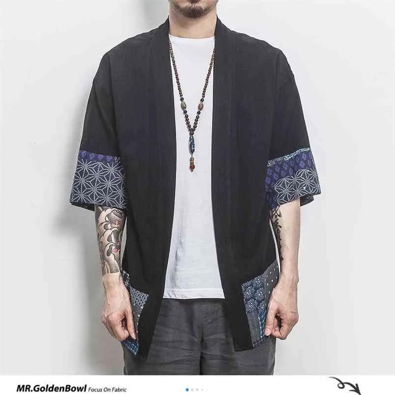 MrGoldenBowl Cotton Linen Shirt Jackets Men Chinese Streetwear Kimono Coat Cardigan Plus Size 210811