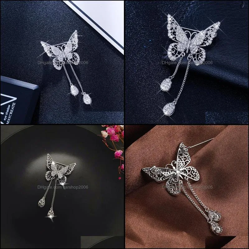 Pins, Brooches Fashion Elegant Personality Butterfly Brooch Pins For Women Classic Retro Cubic Zirconia Animal Female Party Jewelry