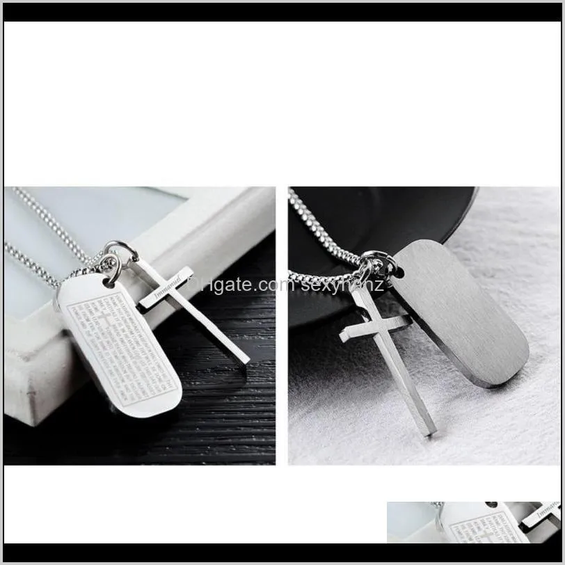 fashion jewelry mens jesus cross necklace bible stainless steel dog tag pendant 60cm long chain punk design necklaces for men gift