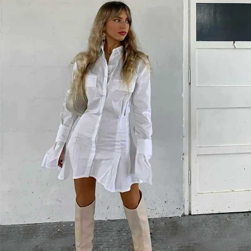 Stylish White Pleated Mini Dress for Women - Perfect for Leisure, Parties and Summer - Long Sleeve, Sexy and Chic - Lady's Fashion - mujeres en Mini