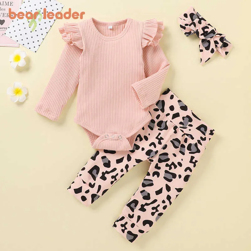 Bear líder nascido meninas meninos roupas casuais moda primavera outono infantil bebê t-shirt leopardo calças bebês bebês ternos 0-210708