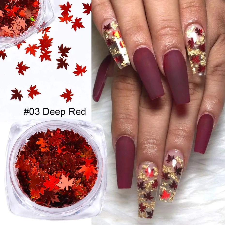 Maple Leaf Fall Thanksgiving Nails Stickers Decal DIY Colored Sequins Laser Nail Art Glitters Thin Flakes Sticker Colorful Confetti