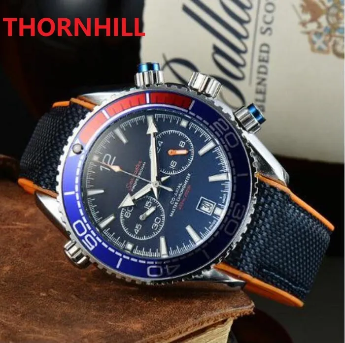 44MM Casual Sport Watches Stopwatch for Men Top Brand Full Functional WristWatch Man's Quartz Watch Fashion Chronograph Silicone Band Luxury Clock