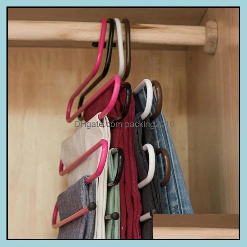 5 Layers S Shape Hanger Multi Functional Non Slip Clothe Hangers Scarf Pant Storage Hangers Thicken Iron Clothes Storage Rack GWB13681
