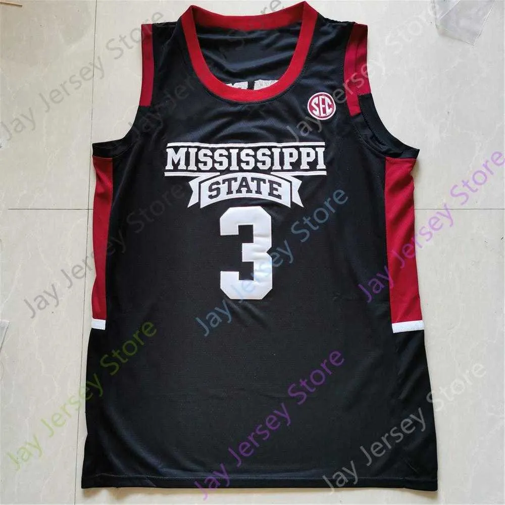 2021 New NCAA College Mississippi State Bulldogs Basketball Jersey 3 D.J. Stewart Jr. Size S-3XL Black White