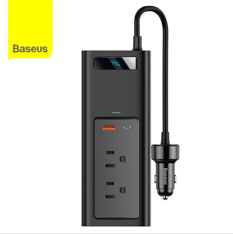 BASEUS 150W Auto-omvormer oplader DC 12V tot 110V Auto Power Invertor Adapter AC Dual Port Fast Charging