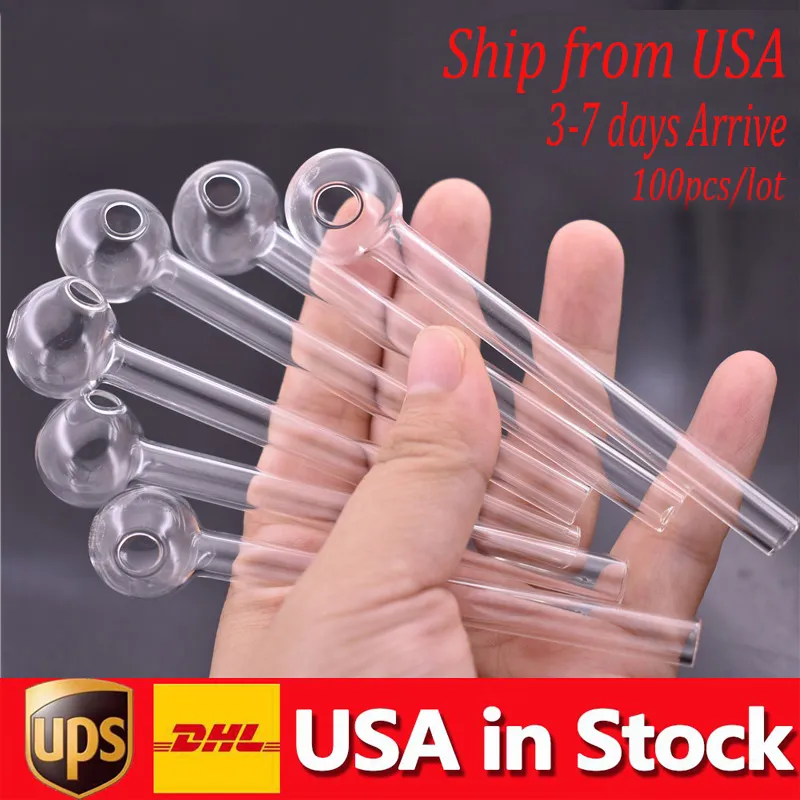 STOCK IN USA Pyrex Glass Oil Burner Pipe 4inch glass tube smoking water pipes Smoking Accessories 100pcs/lot