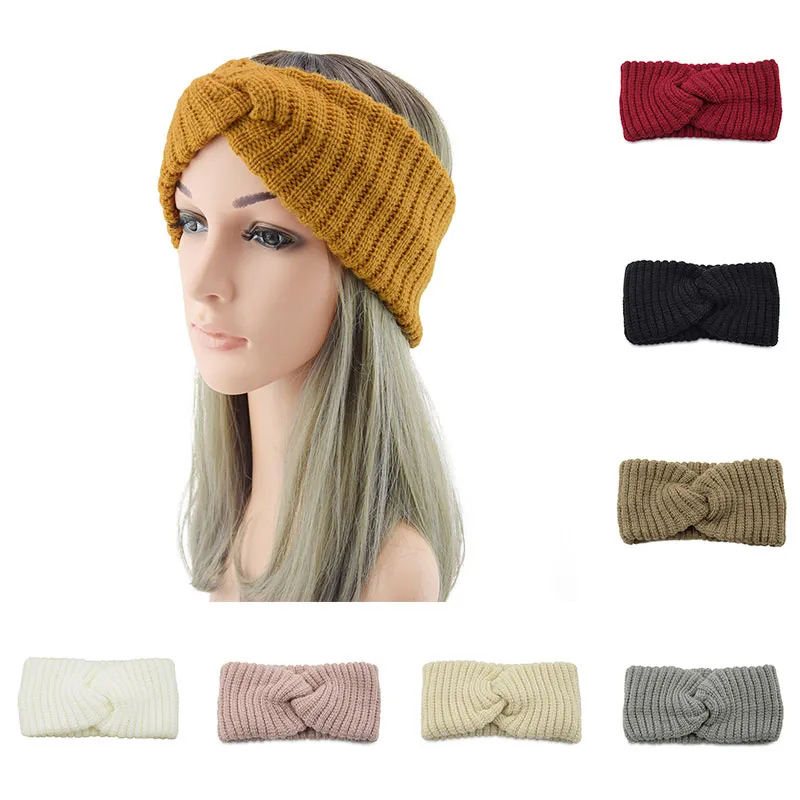 Fascia per capelli lavorata a maglia incrociata Fascia per capelli larga da donna Fasce per capelli elastiche solide Scaldino dell'orecchio Avvolgere la testa Inverno Autunno Accessori per capelli caldi