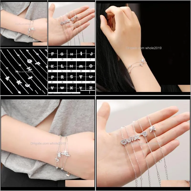 tiny trendy cubic zirconia crystal initial letter bracelet quality cz paved a to z adjustable bracelets for women girls jewelry