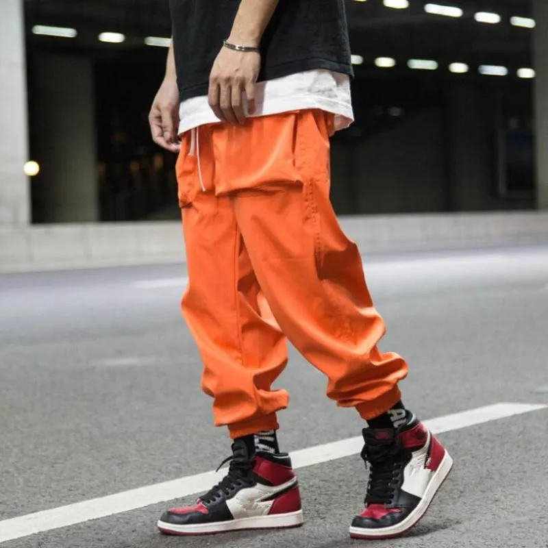 Vintage Japanese Style Mens Orange Cargo Pants Mens Orange/Black