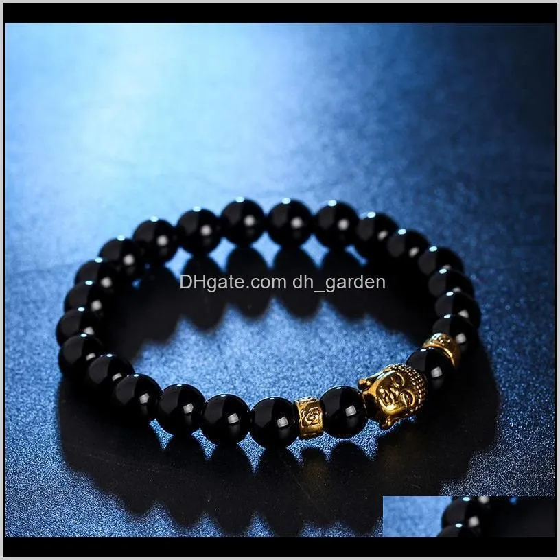 Gold Buddha`s Head Lava Stone Buddha Bracelet Natural Stone Bead Strands Bracelet Bangle Cuff Fashion Jewelry for Women DROP SHIP