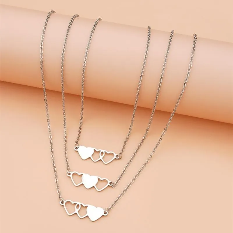 Chains R2LE 3-pcs Friend Bracelets Long Distance Friendship Card Necklace Stainless Steel Heart-shaped Clavicle Chain For