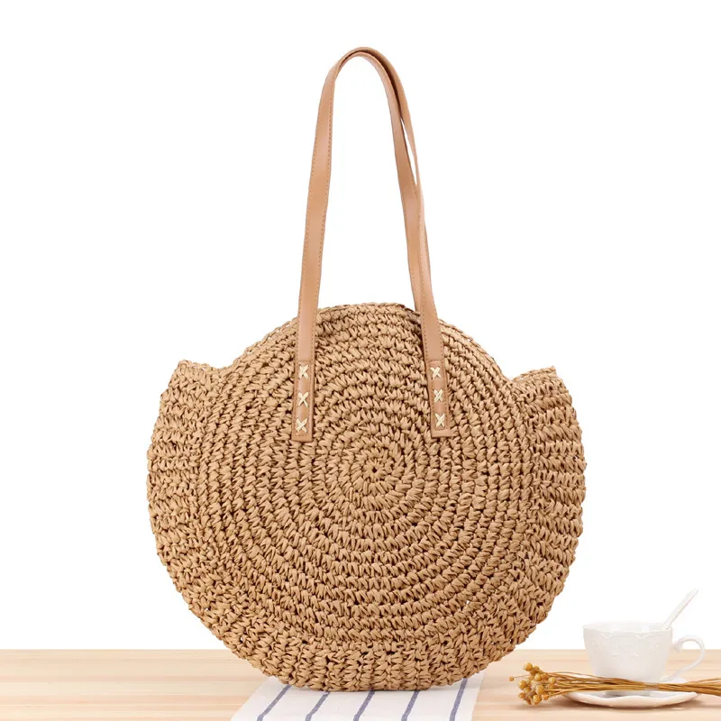 Round Straw Bags Beach Vintage Handmade Woven Shoulder Bag Raffia circle Rattan Bohemian Summer Vacation Casual ZYY940