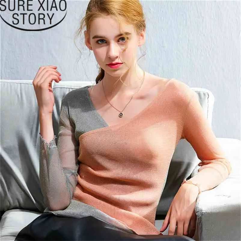 Koszule Kobiety Plus Size Office Lady Solid V-Neck Harajuku Koszula Koreański Ubrania Z Długim Rękawem 2524 50 210510