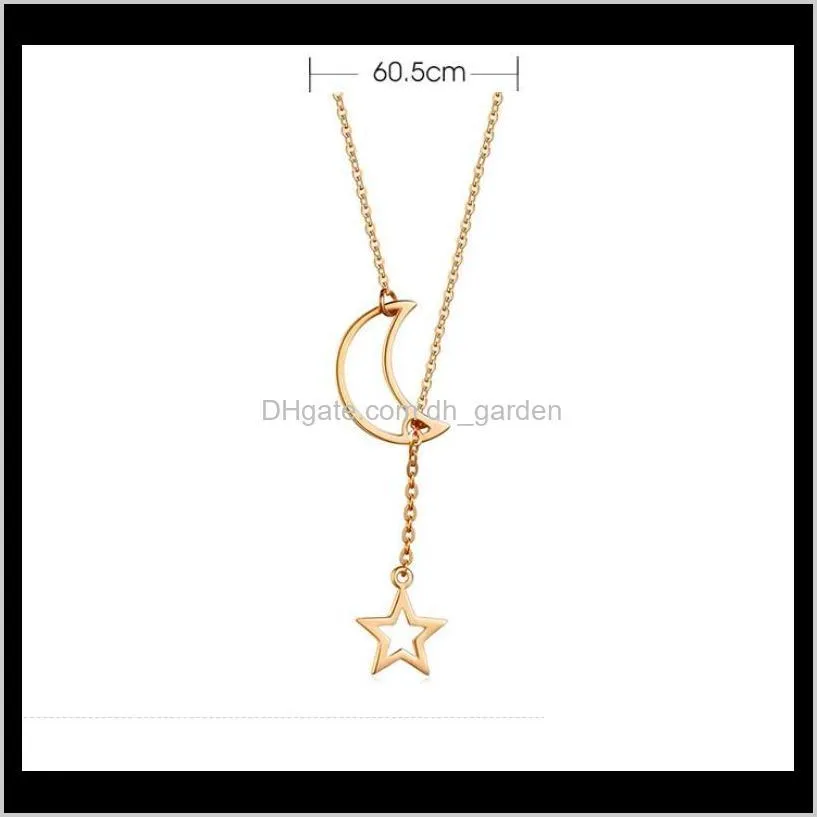 golden hollow moon star charm necklace clavicle choker link chain pendant necklaces for women