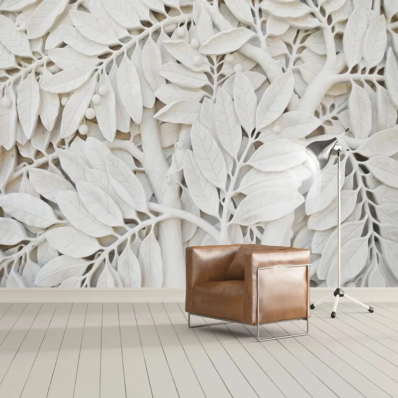 Modern Abstract Art Mural Wallpaper 3D Stereo White Leaf Photo Wall Paper Living Room Study Creative Home Decor Papel De Parede