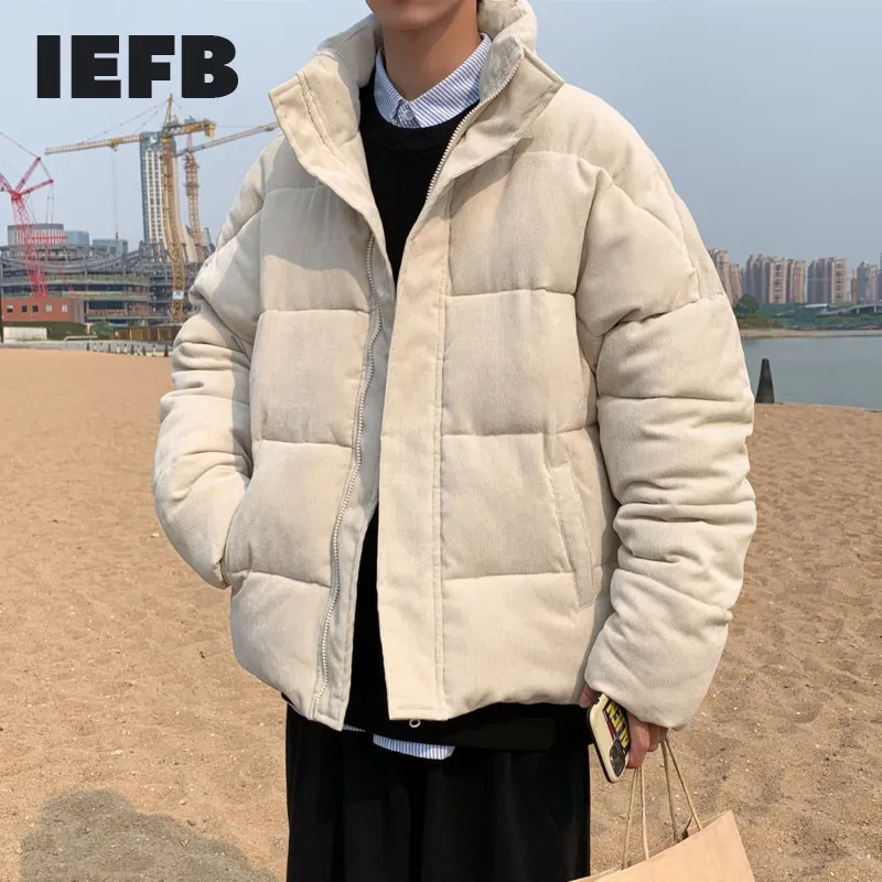 IEFB / giacca imbottita in cotone da uomo giacca da pane in velluto a coste da uomo allentata cappotto invernale con cerniera collo alto di grandi dimensioni 9Y4140 210524