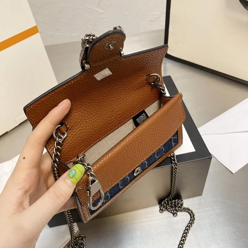 Chain Flap Bags Messenger Purse Shoulder Bag Patchwork Color Denim Flower Series Canvas Hasp High Quality Artwork Women Wallets