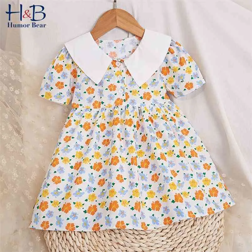 Abito a camicia da ragazza Estate a maniche corte Stampato a fiori Abbigliamento per bambini carino per bambini 210611