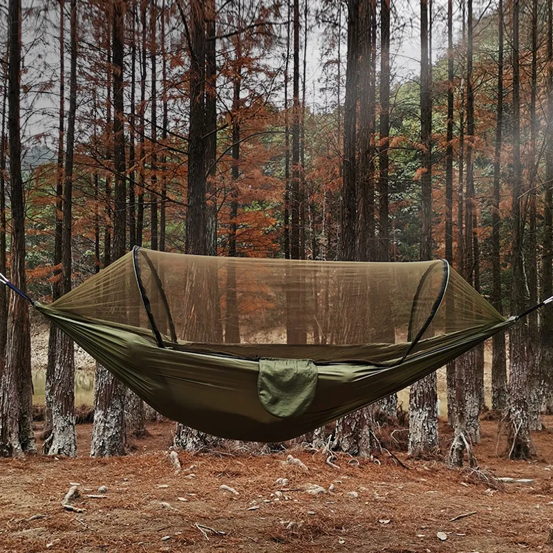 Automatyczne szybkie otwarcie odkryty Camping Hamak Mosquito Net Ballopy Przenośny Nylon Hamak Pasy do Wędrówki Camping Camping Survival Travel