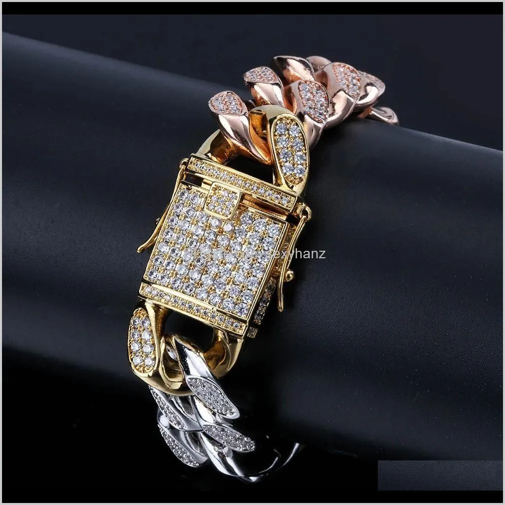 Tennis vol zirkoon sieraden gebikte Cubaanse ketting 14 mm man Plating Three Color Gold Bracelet 3nmqy 9vyqh