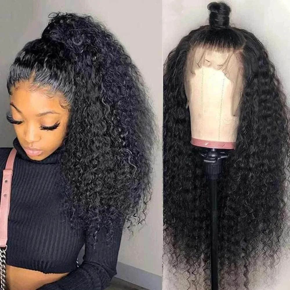 Lace Wigs Black Deep Kinky Curly 360 Lace Frontal Synthetic Wig Babyhair Heat Ristant Fiber Simulation Human Hair for Women