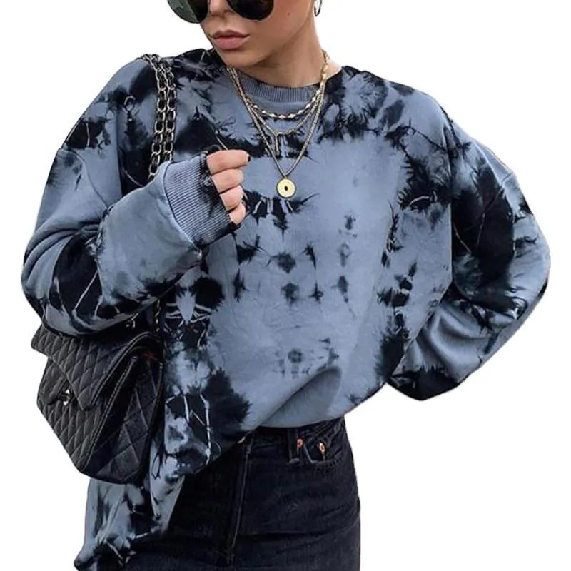 Kvinnors Tröjor 2021 Höst och vinter Street SweaterTemperament Pullover Round Neck Tie-färgad Loose Lady Harajuku Style RM *