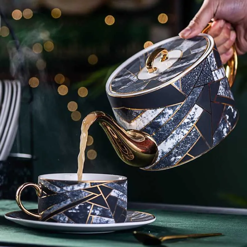 Nordic Creative Ceramics Chaozhou Bone Porcelain Coffee Tea Cup Set with Spoon