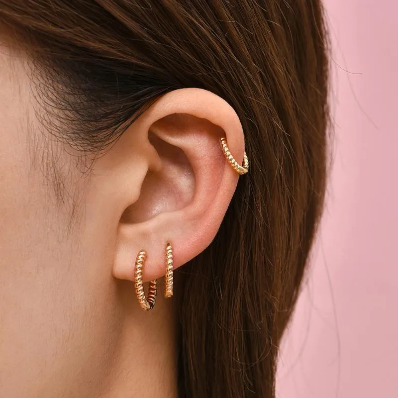 Hoop & Huggie Simple Gold Color Twisted Round Small Earrings For Women Korea Fashion Circle Metal Thin Female Jewelry