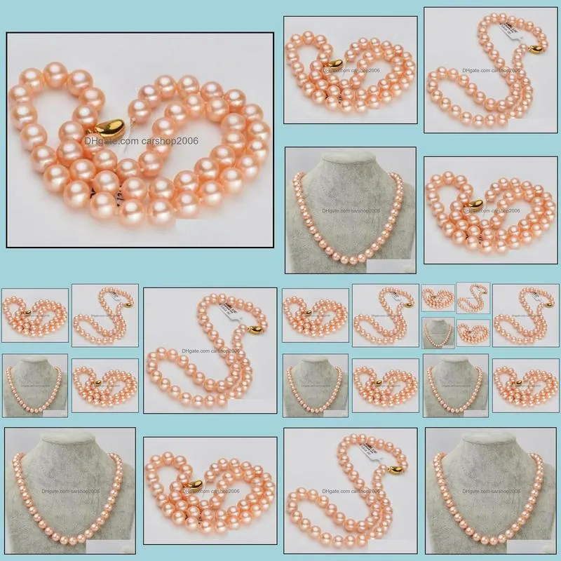 9-10mm Pink Natural Pearl Beaded Necklace 18inch 14k Gold Clasp Women`s Gift