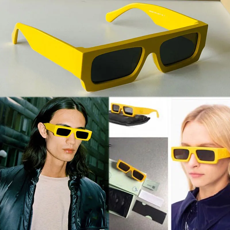 Mens Womens Off Sunglasses Omri006 Moda Luxo Clássico Retangular Quadro Preto Espelho Pernas Dupla Arrow Viagens Viagens FF Óculos de Proteção UV Caixa