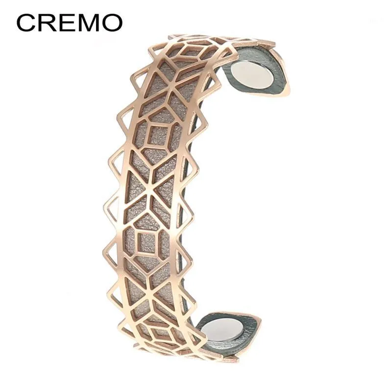 Arm Manchette Femme Cremo Stainless Steel Georgette Rose Gold Bangles Reversible Leather Pulseira Bangle