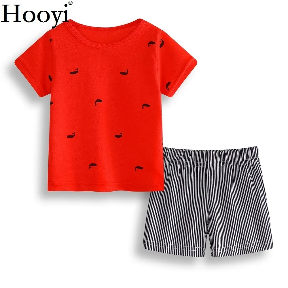 Whale Baby Boy Set di vestiti Moda Rosso Neonato Abbigliamento 2 pezzi Abiti T-shirt estive Strisce Mutandine Bambini Abiti sportivi 210413