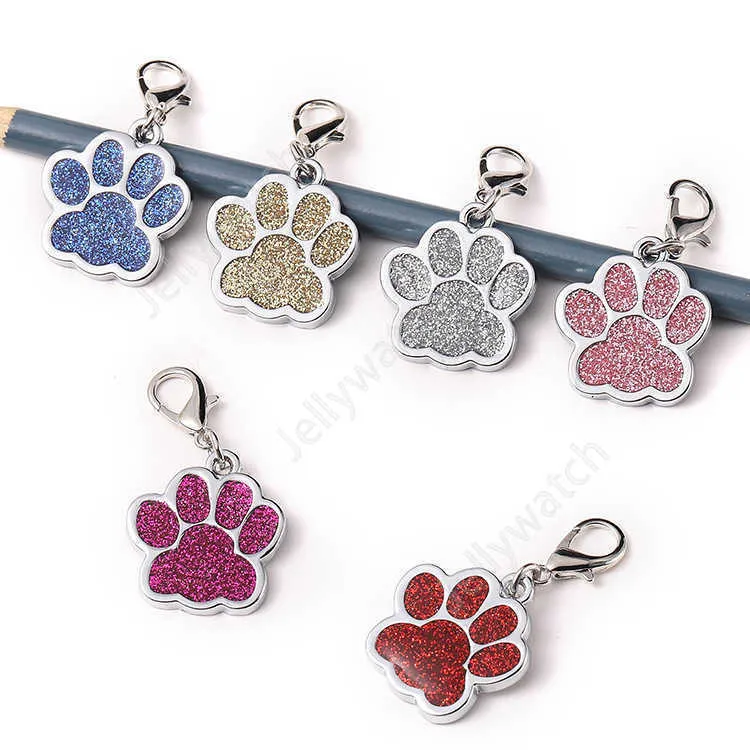 Hübsche personalisierte Hundemarken mit graviertem Hunde-Haustier-ID-Namenshalsband-Tag-Anhänger, Haustierzubehör, Pfoten-Glitzer-personalisiertes Hundehalsband-Tag DAL48