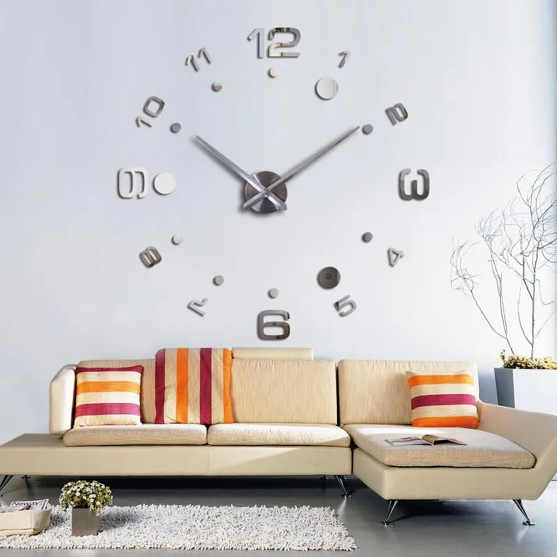 Wandklokken Mode DIY 3D Clock Design Acryl Spiegel Europa Stickers Groot decoratief gemonteerd huis op de