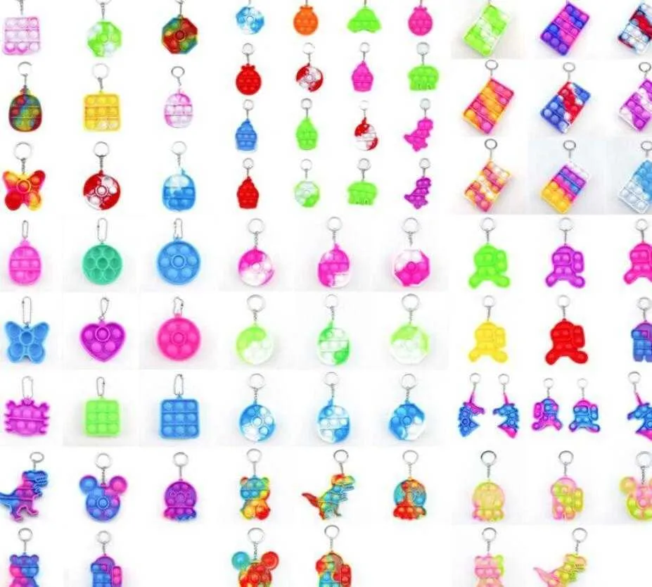 Mini Dimple POPS zijn sleutelhanger Simple Sleutelhanger Trinket Sleutelhanger Silicone Fidget Toy Dinosaur Mouse Bear Animal Key Hanger