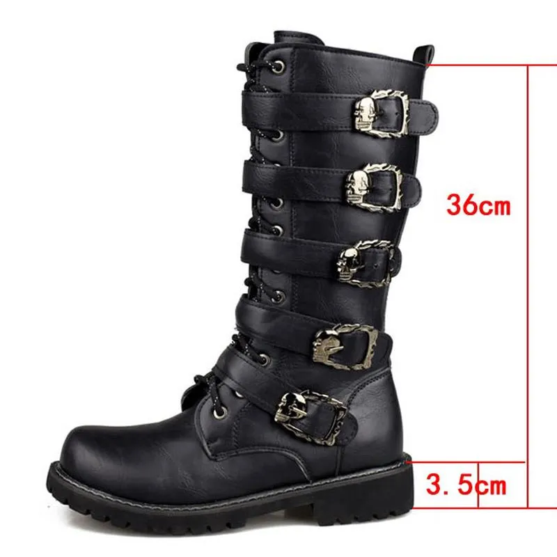 Combat-boots Mens Lace Up Westerm Boots Buckles Motorcycle Boot Streetwear Zapatos De Hombre 5 f9Ny#