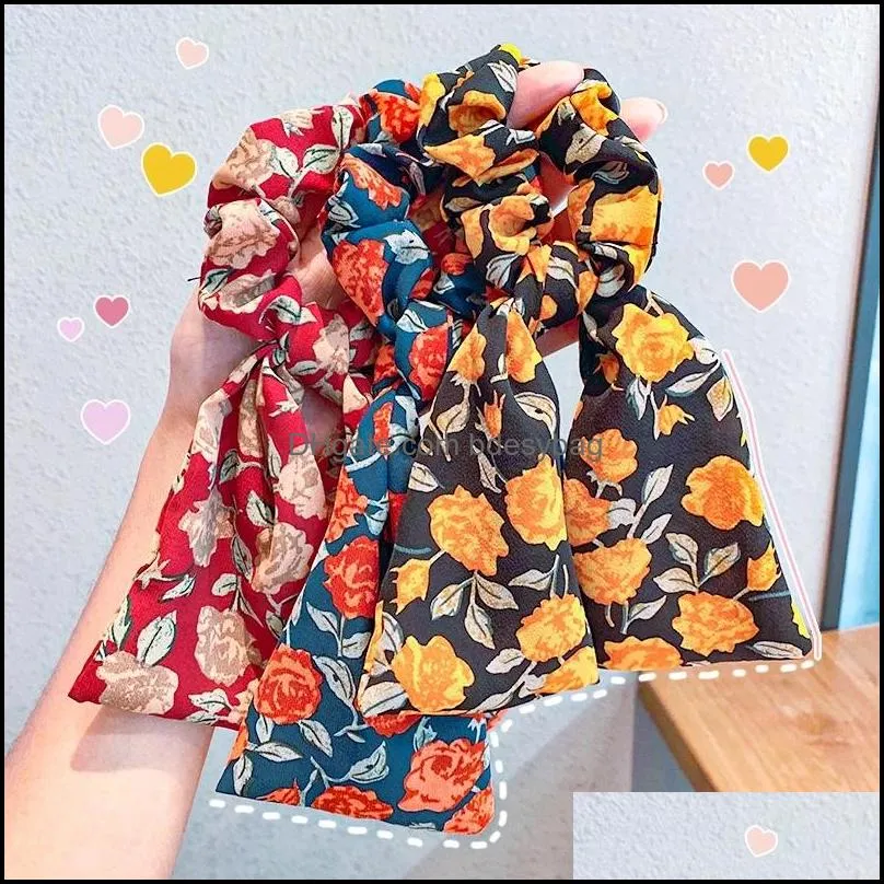 Floral Ribbon Hair Rope Scrunchies For Women large intestine Hair Tie Rubber Band 2020 New Hair Accessories