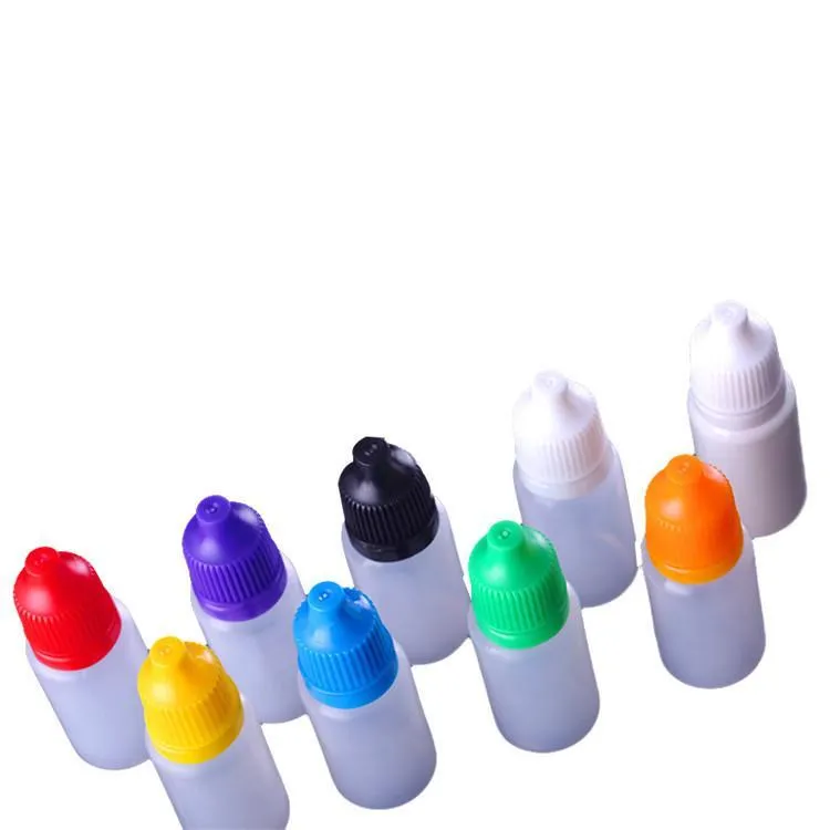 Botellas de agujas de LDPE con tapa de seguridad a prueba de niños y cuentagotas de punta corta y gruesa 3ml/5ml/10ml/15ml/20ml/30ml/50ml E Liquid Dropper