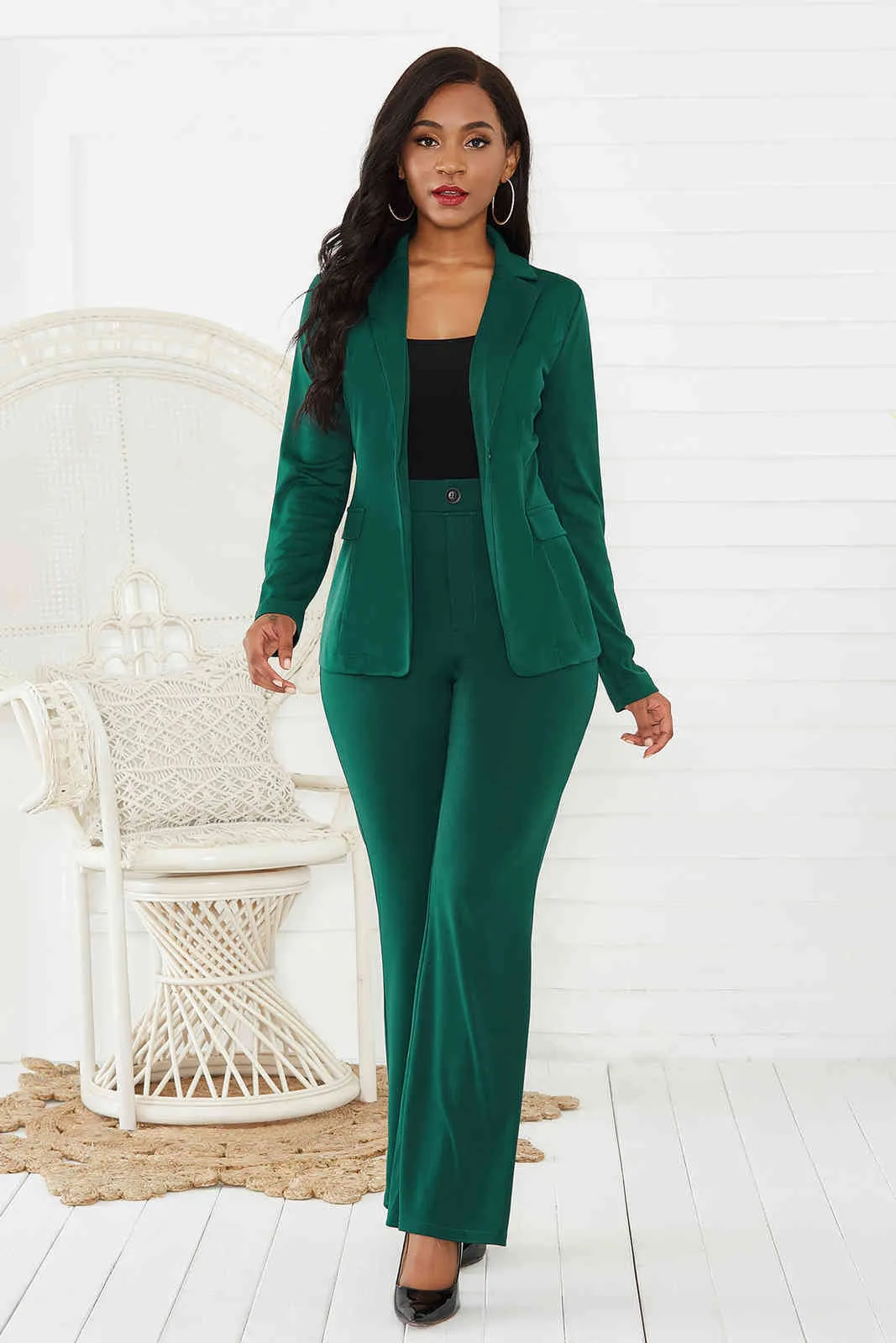 Womens Blazer Pant Suit Elegant Slim Business Office Ladies Set