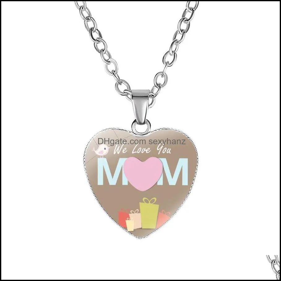 MOM`s Love Necklace Glass Heart Shape Pendant Necklace Best Mom Ever Fashion Jewelry Mother Gift Necklace S287